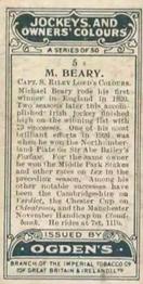 1927 Ogden's Jockeys and Owners' Colours #5 Michael Beary Back